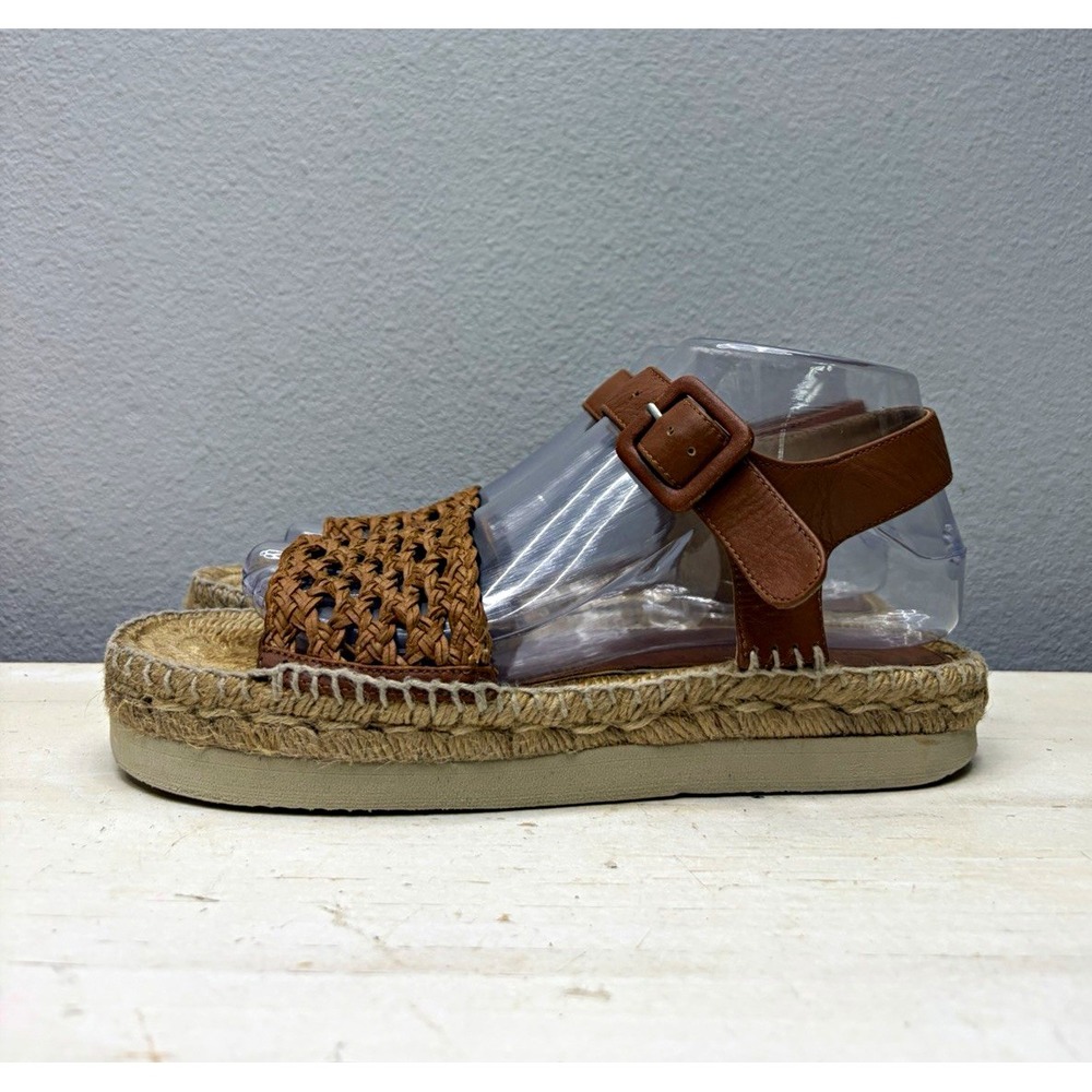 Solmitas Brown Woven Leather Espadrille Ankle Strap Buckle Sandals Size 38